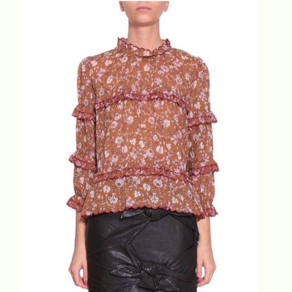 Isabel Marant Etoile Moxley Floral Embroidered Ruffle Blouse FR38/US6 - Picture 1 of 11